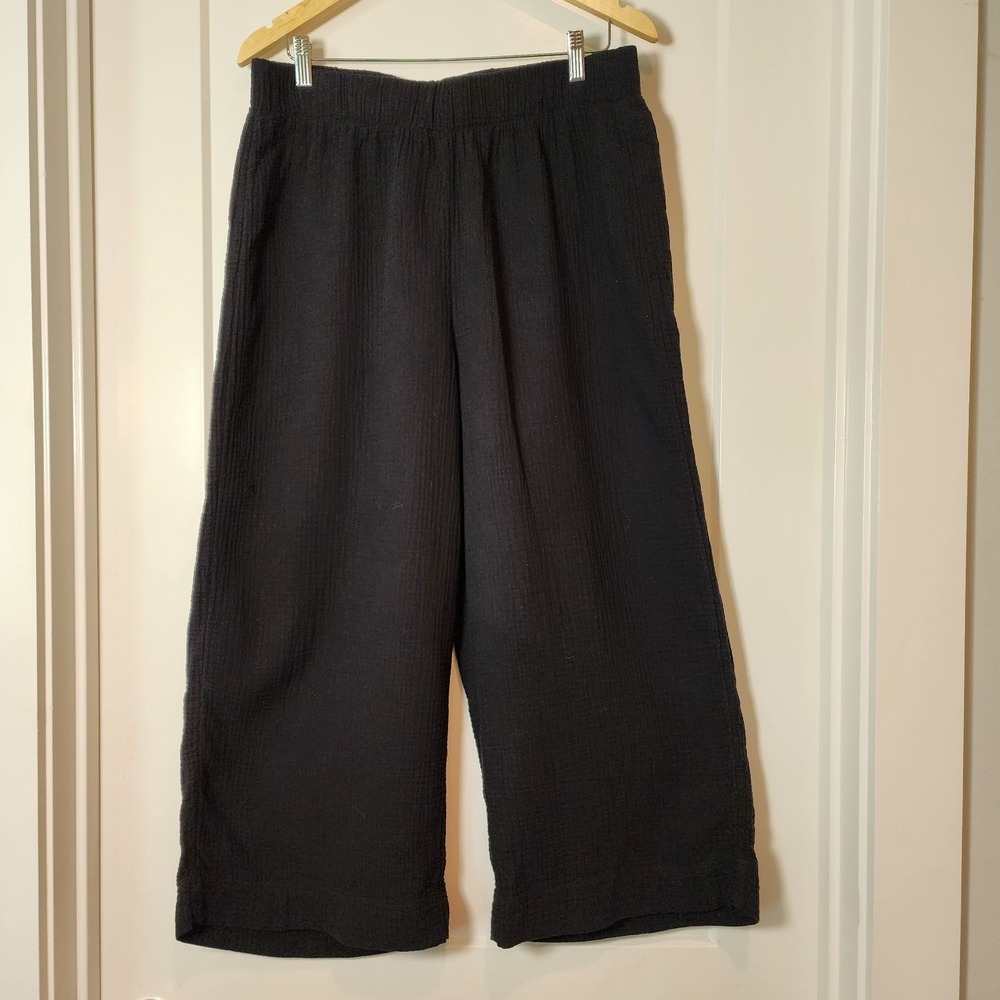 Chicos Double Gauze Cotton Beachy Wide Leg Crop Pants L Black Resort Boho Lagen - Picture 2 of 11